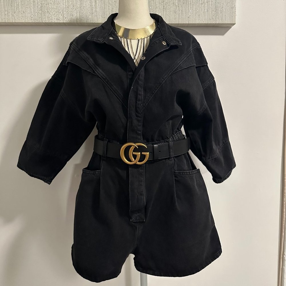 Zara Black Denim Mid Sleeve Jumpsuit